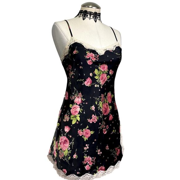 Vintage Y2k Victoria's Secret Satin Lace Floral Gothic Coquette Slip Dress - Picture 3 of 14